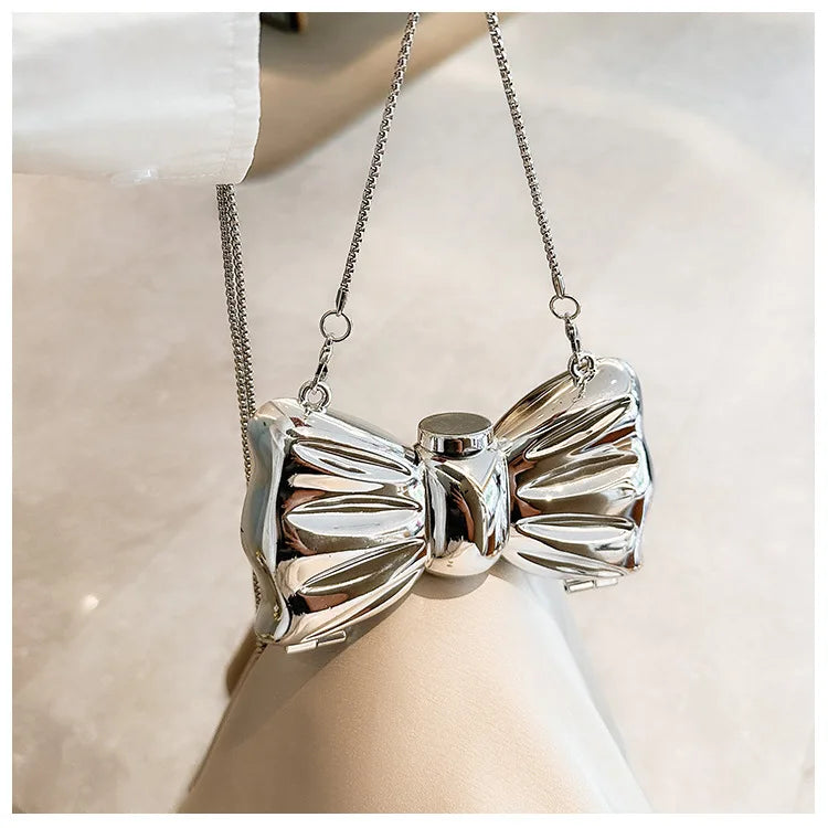 Luxury Mini Bowknot Evening Bag - Women's Chain Crossbody Handbag for Party & Wedding