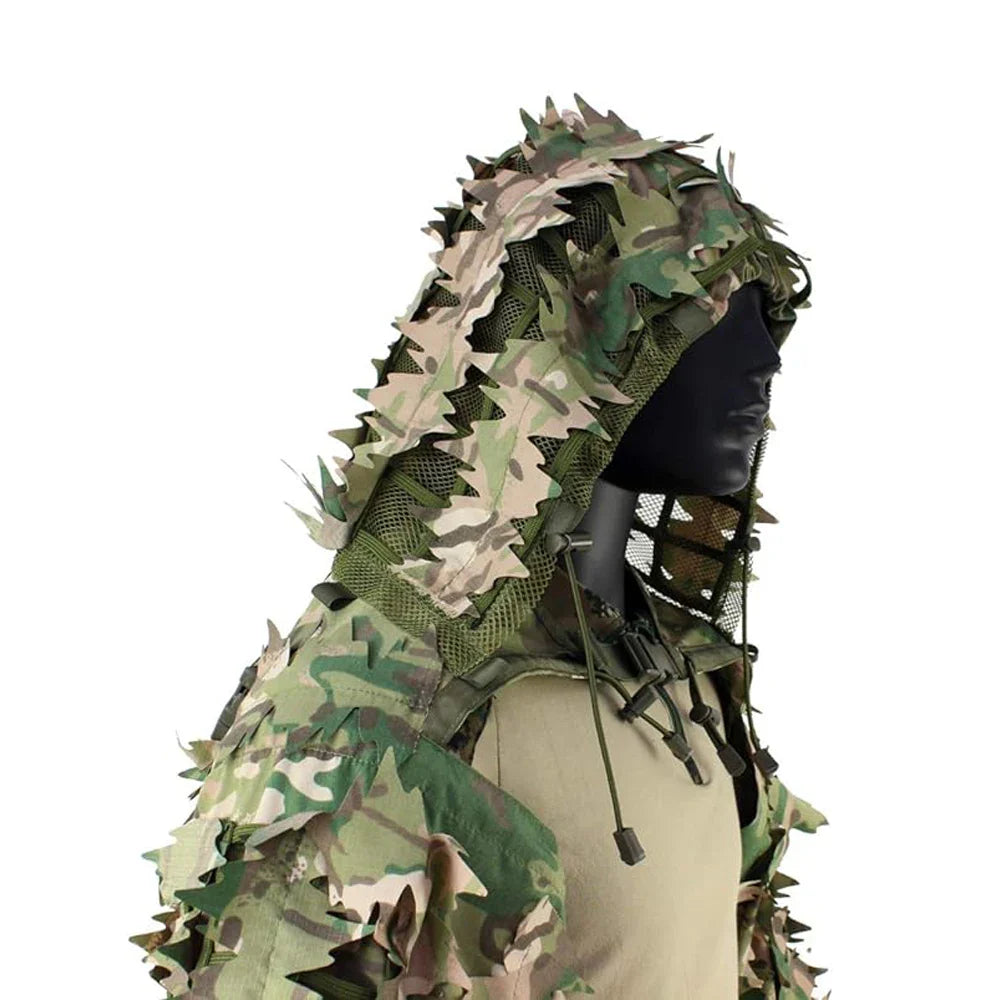 Ghillie Suit Set | Camouflage Hunting Poncho, Base, Cape & Sniper Viper Hood for Airsoft & Paintball