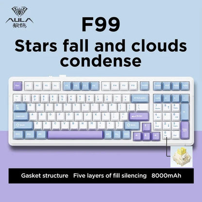 AULA F99 99-Key Gaming Mechanical Keyboard – Wired, 2.4G Wireless, Bluetooth, Hot-Swappable PBT Gasket RGB for Gaming & Typing