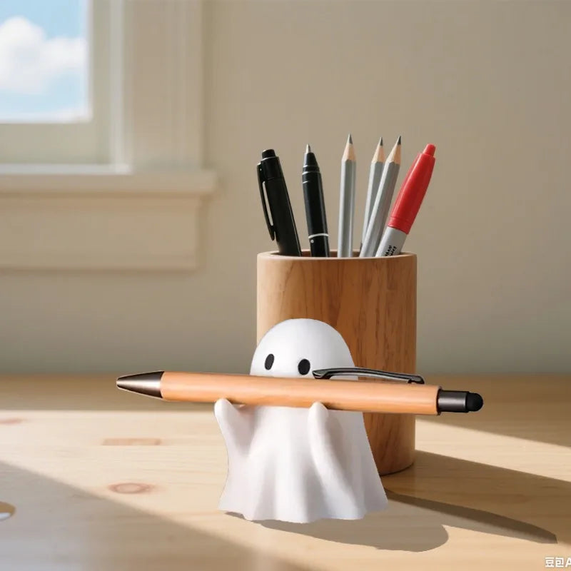 Cute Halloween Ghost Pen Holder – Little Ghost Statue Pencil Stand, Home & Office Desktop Decoration