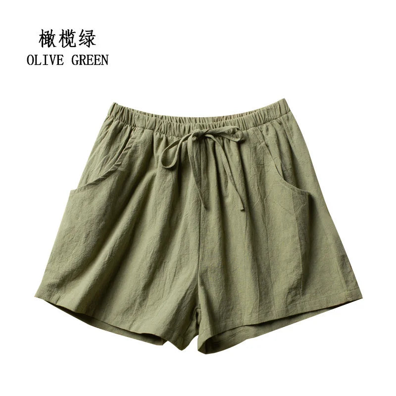 Women’s Cotton Linen High Waist Shorts — Black Casual Fashion Workout Sport Shorts