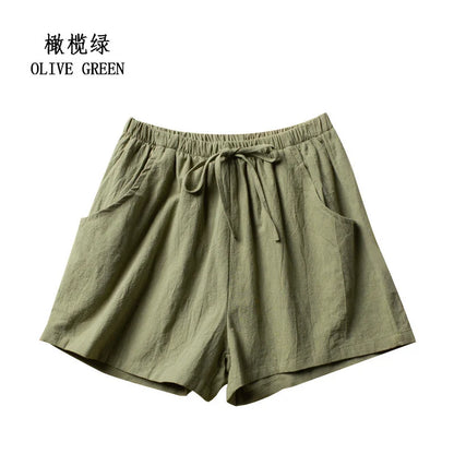 Women’s Cotton Linen High Waist Shorts — Black Casual Fashion Workout Sport Shorts