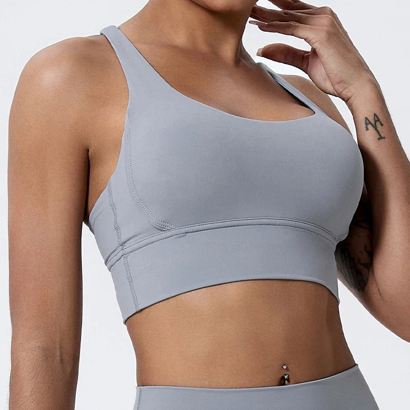 Push-Up Sports Bra for Women – Cross Back Yoga Crop Top, Shockproof Gym Fitness Bra for Running & Workout