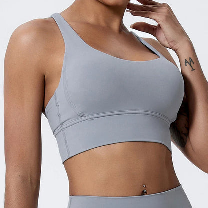 Push-Up Sports Bra for Women – Cross Back Yoga Crop Top, Shockproof Gym Fitness Bra for Running & Workout