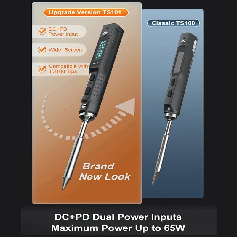 TS101 65W Mini Soldering Iron - Portable Adjustable Temperature LCD with Tip Set Upgrade