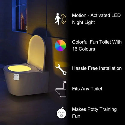 HOMEFISH Wireless Motion Sensor LED Night Light – RGB 8-Color Bathroom & Toilet Lamp for Ambient Lighting