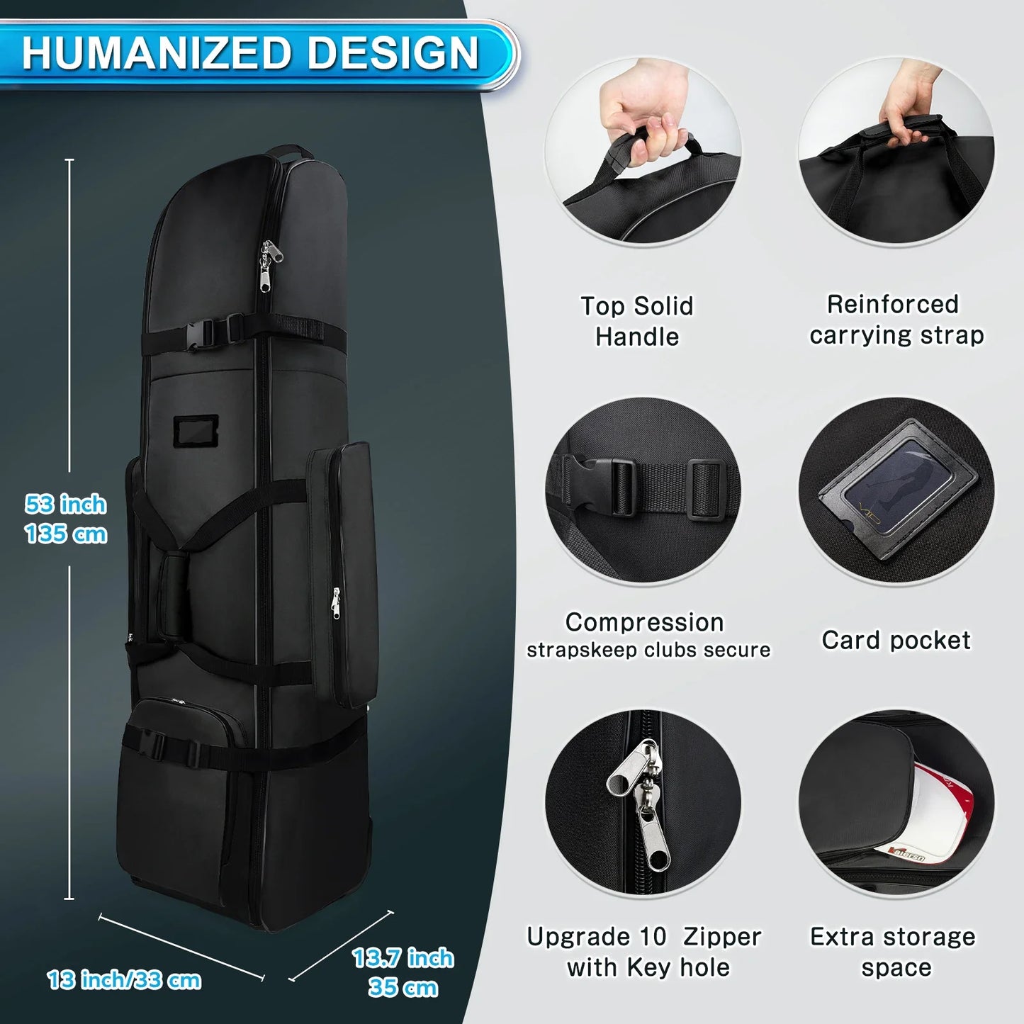 Heavy Duty Golf Travel Bag – 900D Polyester Oxford, Wear-Resistant, Foldable Soft-Sided Case with Zipper & Wheels