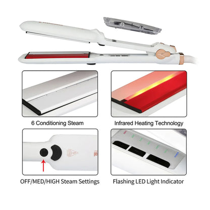Professional Steam Hair Straightener – 2" Ceramic Infrared Flat Iron for Salon Styling & Care