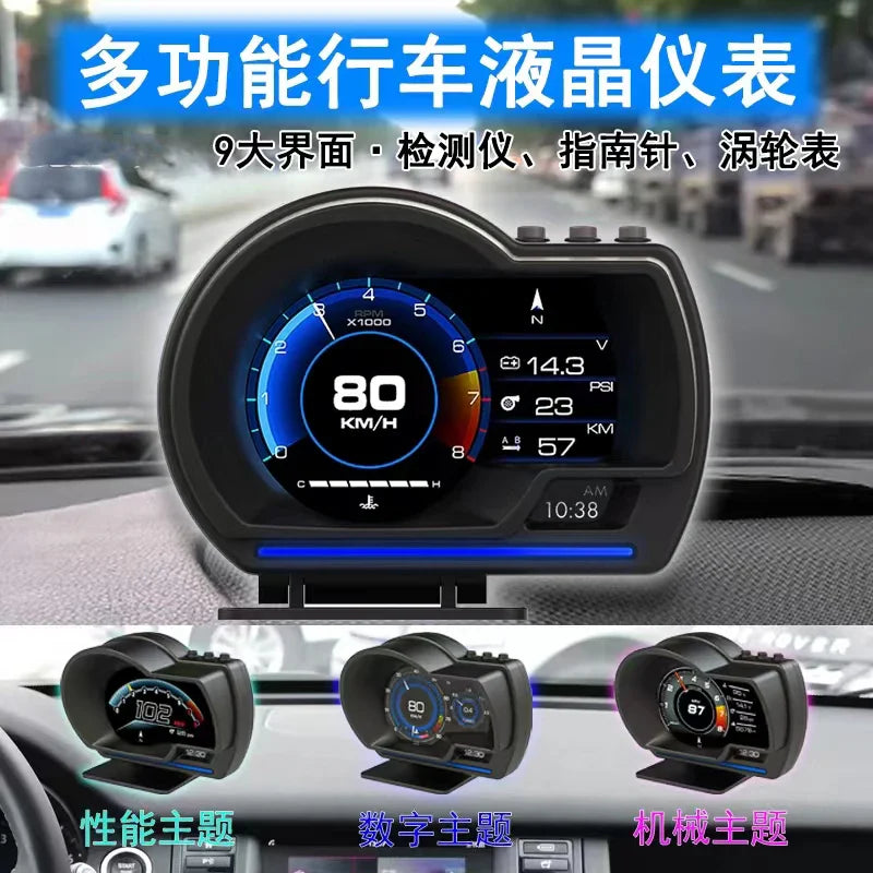 A501 Car Head-Up Display — OBD2 Smart HUD with Turbo Gauge, Digital Odometer, Security Alarm, Water & Oil Temp, RPM Auto Meter