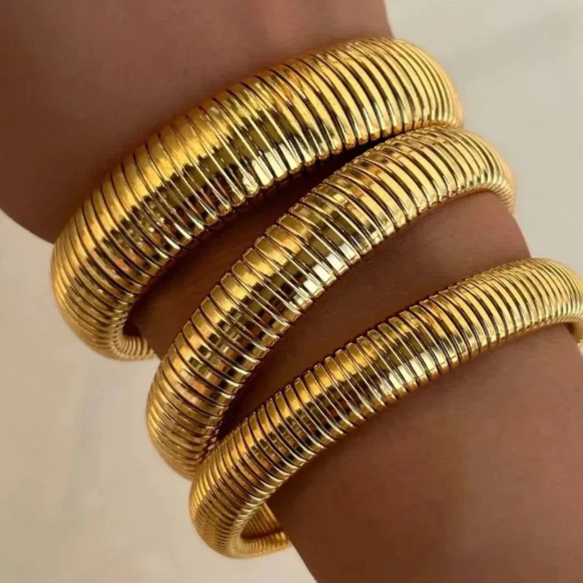 Stainless Steel Flex Snake Chain Cuff Bracelet – 18k Gold Plated Wide Bangle Fashion Jewelry for Women Gifts