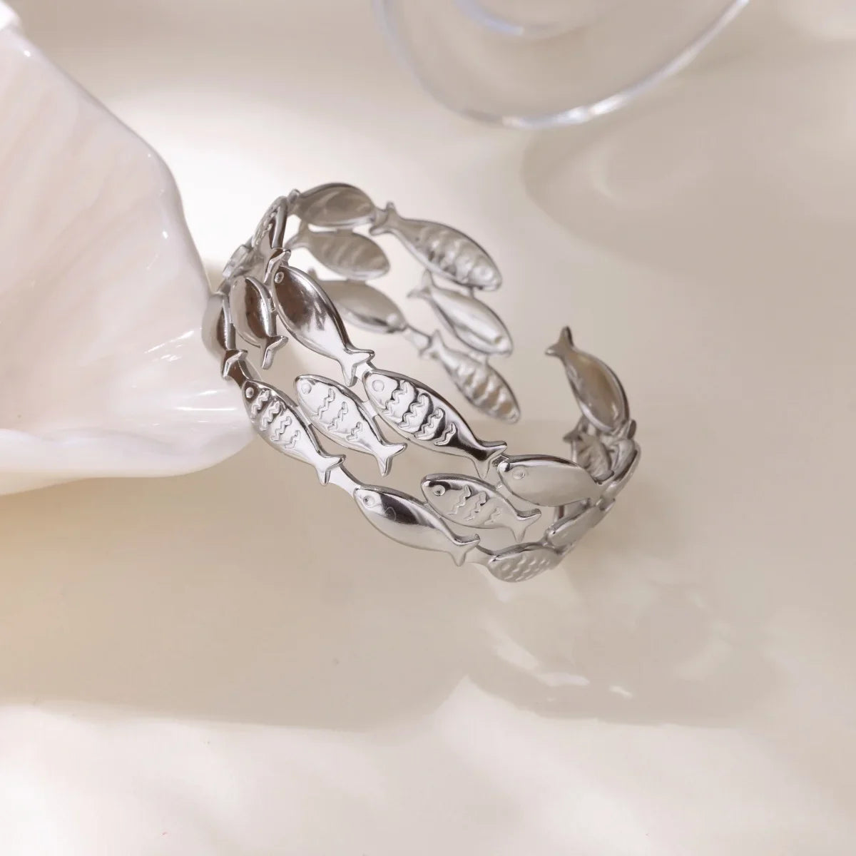 Punk Sunflower Fish Gold Stainless Steel Bracelet – Trendy Women’s Bangle Wedding Couple Jewelry