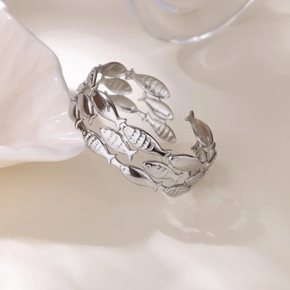 Punk Sunflower Fish Gold Stainless Steel Bracelet – Trendy Women’s Bangle Wedding Couple Jewelry
