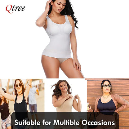 Qtree Women Tummy Control Shapewear – 2-in-1 High Elastic Stretch Vest with Padded Bra, Body Shaper, Slimming Lift Corset