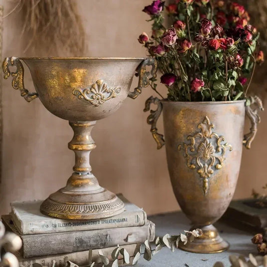 Classical Goblet Flower Vase — Retro Wrought Iron Gold Candlestick for Bouquet & Home Table Decor