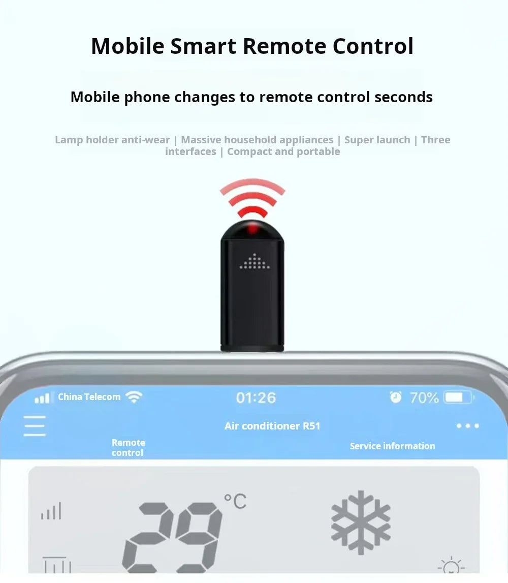 Smartphone Infrared Transmitter Adapter – Type-C Remote Control for TV via Smart App