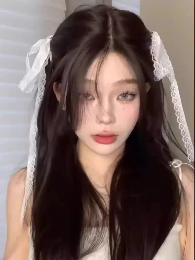 2pcs Korean Fashion Lace Bow Hairpins – White Ribbon Hair Clips for Women & Girls, Top Clip, Female Hair Accessories & Gifts