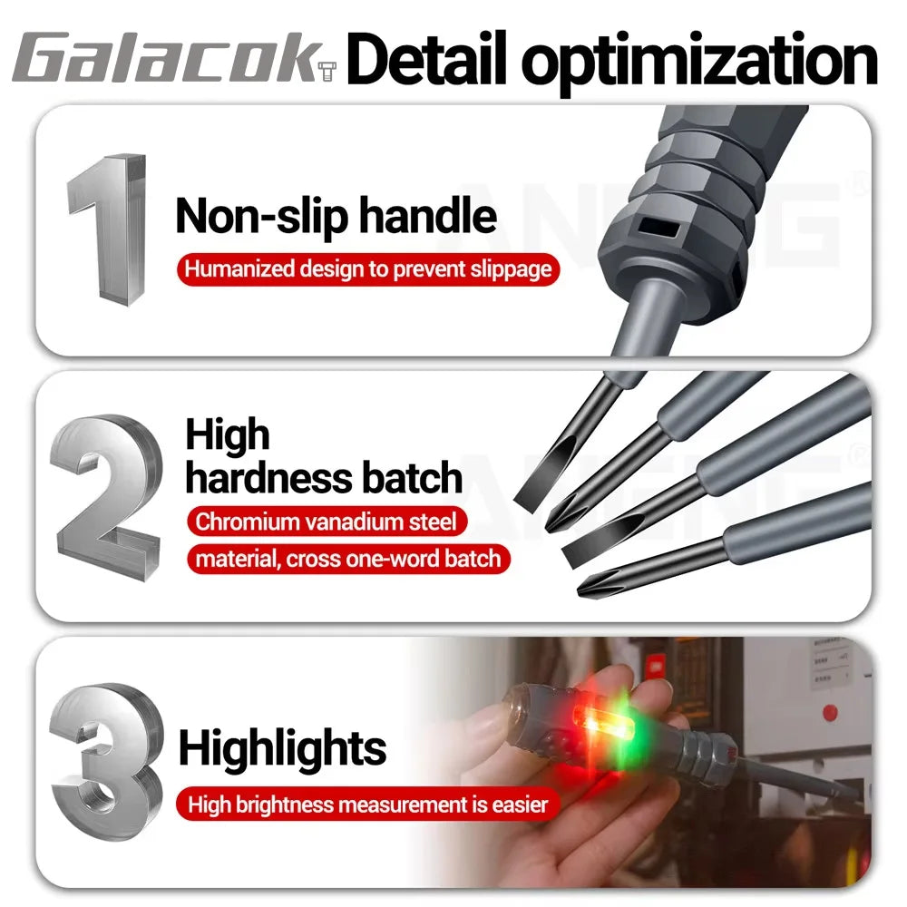 Multifunctional Electrician Test Screwdriver – AC Non-Contact Voltage Tester Pen 70-600V with Red/Green Indicator Lights