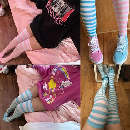 Stylish Knee-Length JK Striped Socks for Women & Girls – Multi-Color Cute Thigh-High Socks   1/2