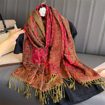 Luxury Autumn Cashmere Pashmina Shawl – Warm Winter Scarves for Women, Printed Cotton Foulard Stole Scarf 2023