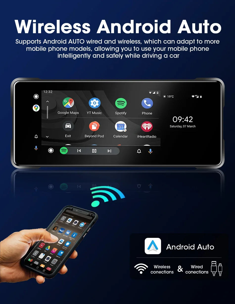 7-Inch Motorcycle GPS Navigation with Wireless Apple CarPlay & Android Auto – Waterproof Touchscreen Display, BT Connectivity, IPX7