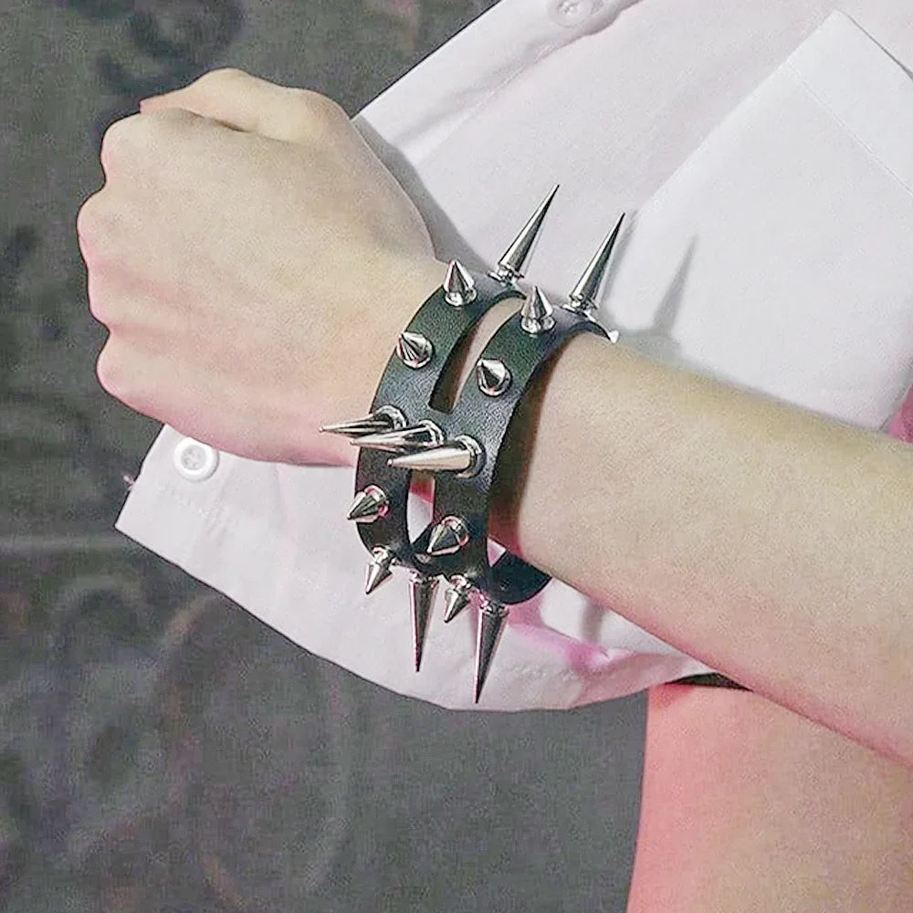 Punk Rock Hip Hop PU Leather Bracelet – Unisex Skull, Pentagram & Rivet Chain Bracelet, Trendy Party Jewelry Accessory