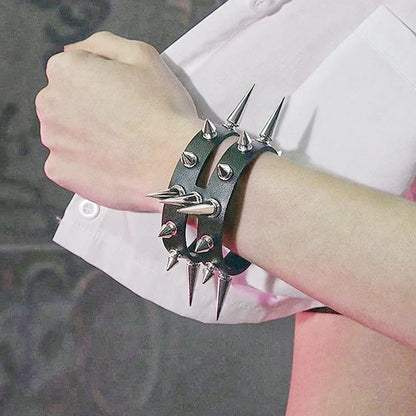 Punk Rock Hip Hop PU Leather Bracelet – Unisex Skull, Pentagram & Rivet Chain Bracelet, Trendy Party Jewelry Accessory