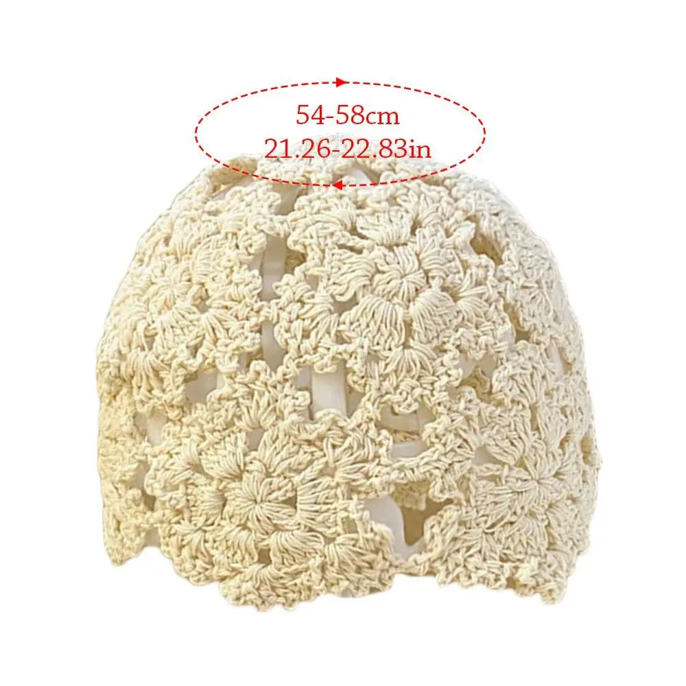 Autumn Winter Knitted Beret – Hollow Lace Flower Fashion Skullies Hat for Women, Casual Bonnet Cap