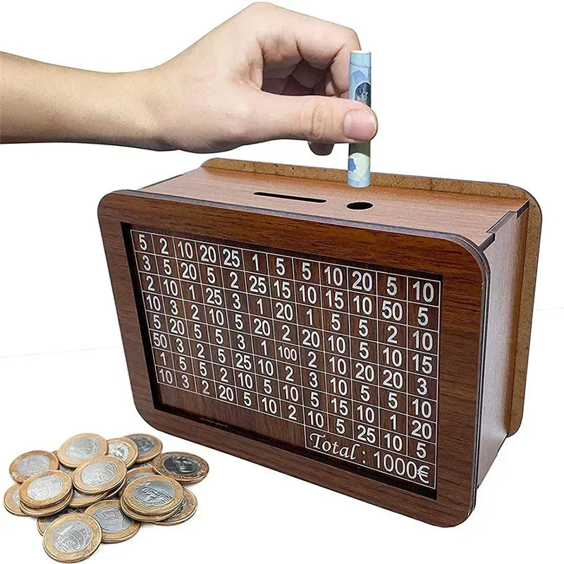 Handmade Natural Wooden Piggy Bank – Decorative Money Box with Savings Counter for Kids & Adults