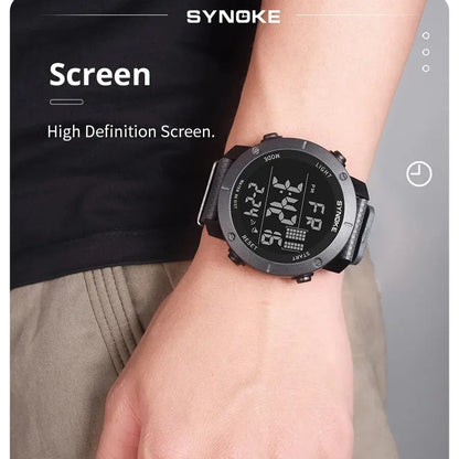 SYNOKE Men’s Waterproof Shock-Resistant Digital Sports Watch – Large Screen Luminous LED Multifunctional Outdoor Fashion Watch