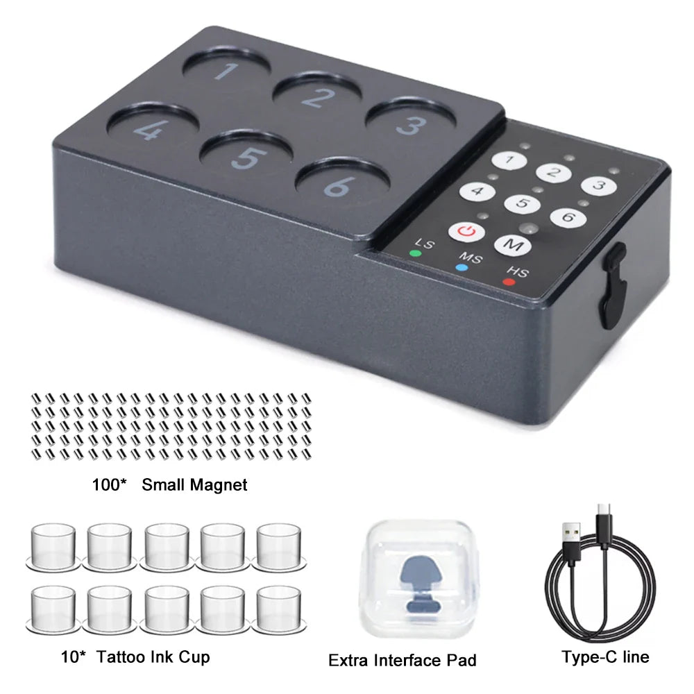 Tattoo Ink Vortex Mixer — Wireless Magnetic Anti-Sedimentation Pigment Stirrer with 100pcs Ink Cups