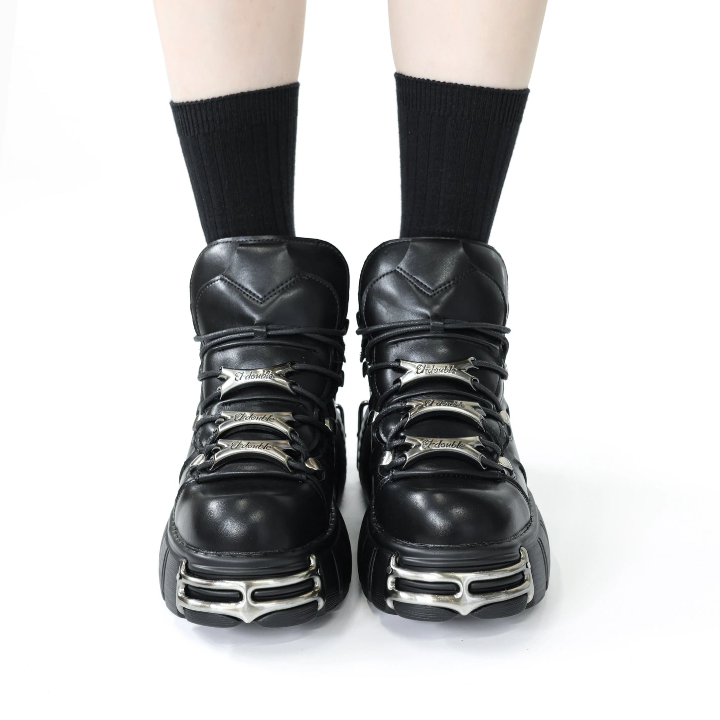 New 2024 Punk Style Women's Platform Shoes – 6CM Lace-Up Rock Boots with Metal Decor