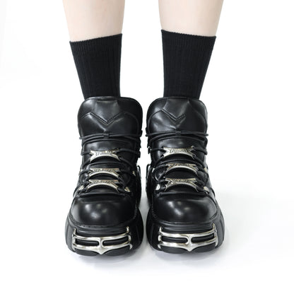 New 2024 Punk Style Women's Platform Shoes – 6CM Lace-Up Rock Boots with Metal Decor