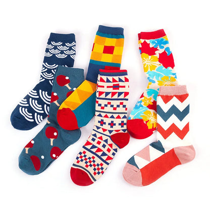5-Pair Men’s Cotton Sports Socks Pack - Hip Hop Harajuku Pastel Print Long Tube Running Casual Socks