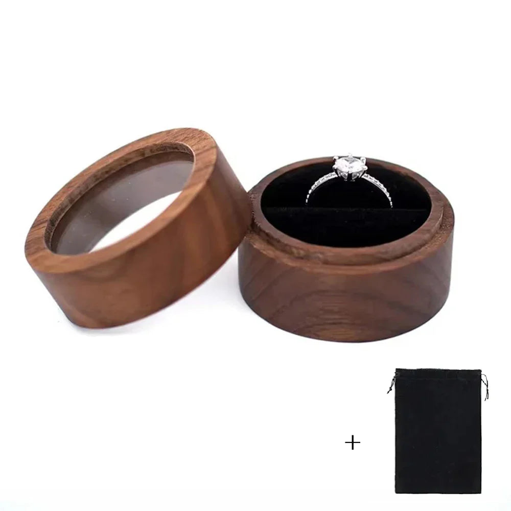 Custom Logo Wooden Ring Box – Engraved Walnut Wood Wedding & Engagement Box with Name & Date