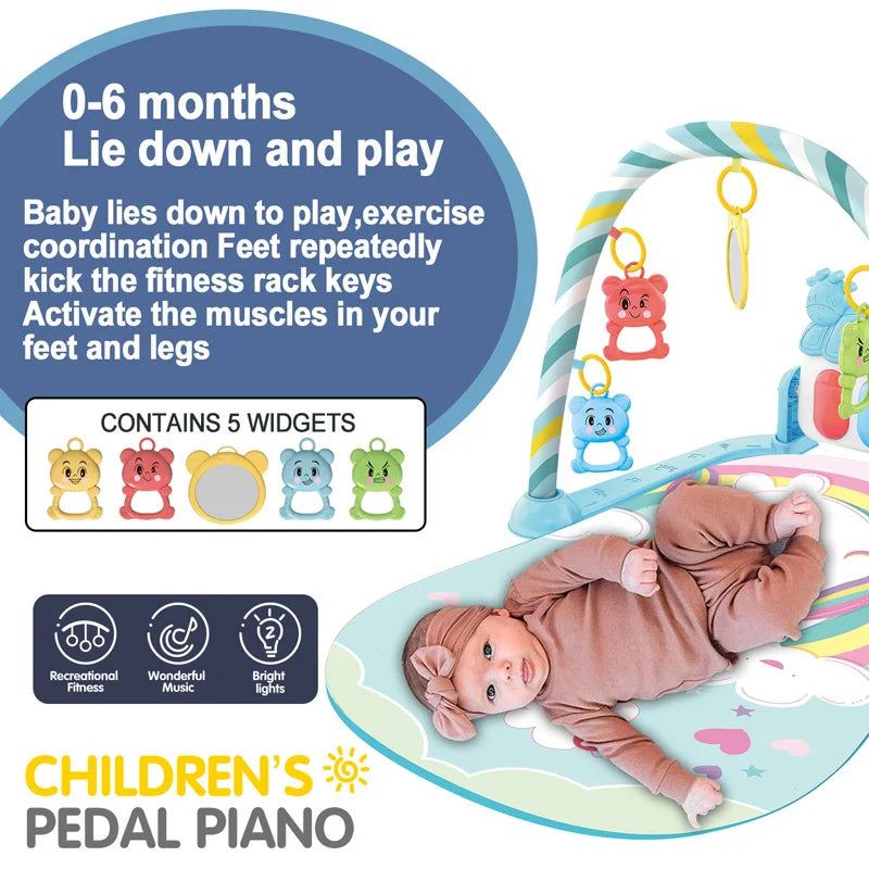 Baby Fitness Stand Music Play Gym – Newborn Piano Crawling Blanket & Pedal Activity Toy for Early Education (0-36 Months)