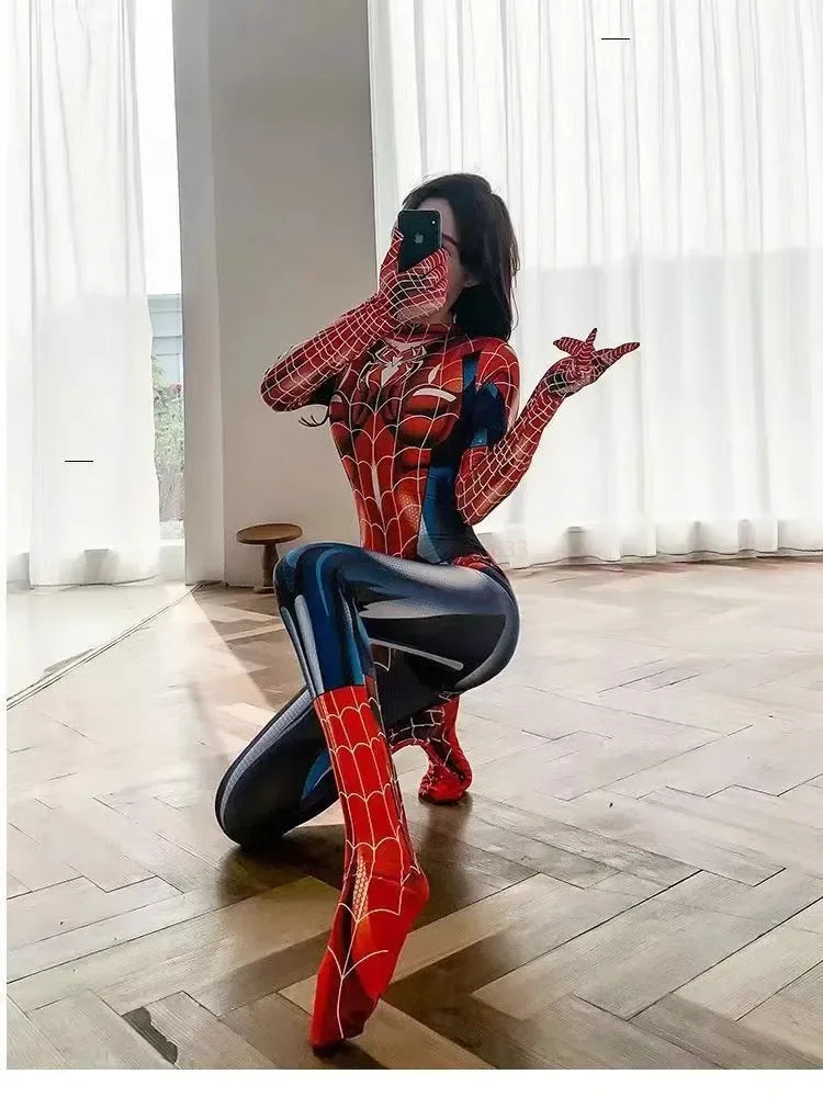 Sexy Black Cat Superhero Cosplay Costume – Spider-Woman 3D Printed Jumpsuit for Girls Halloween & Christmas