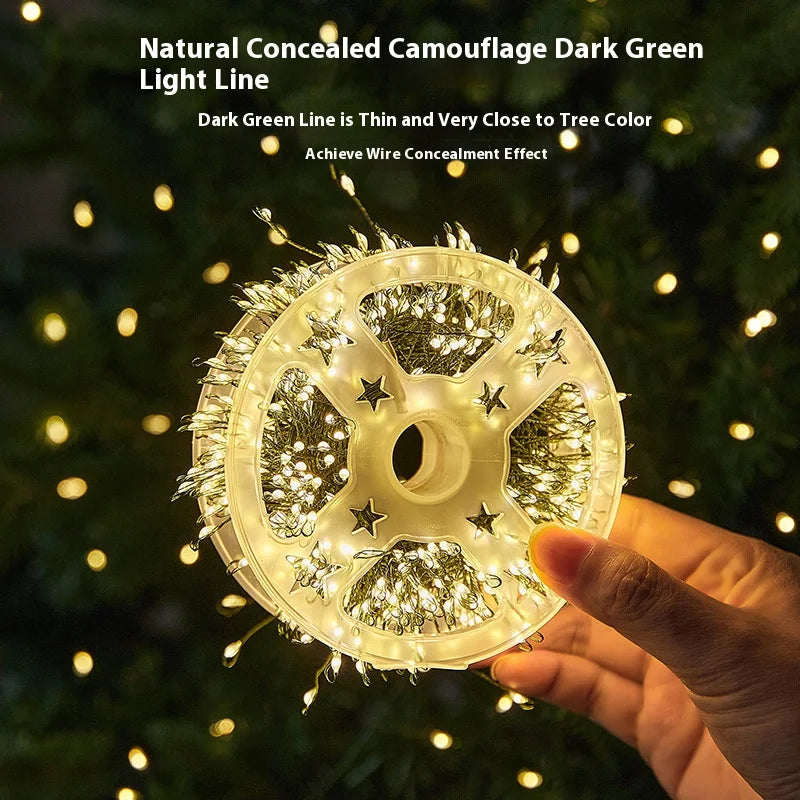 Outdoor Remote Control Copper Wire Lights — Starry Sky & Flower Wreath Decorative String Lights for Christmas & Holidays