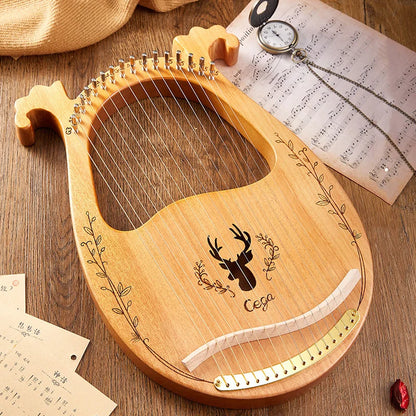 16/21/24-String Lyre Harp – Mahogany Wood Stringed Musical Instrument with Tuning Wrench & Spare Strings