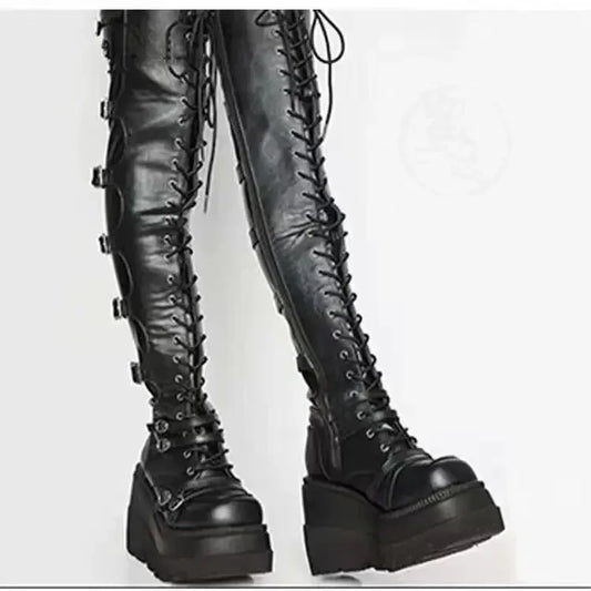 Women’s Over-the-Knee Wedge Boots – Autumn Winter High Platform Gothic Cosplay High Heel Botas Altas