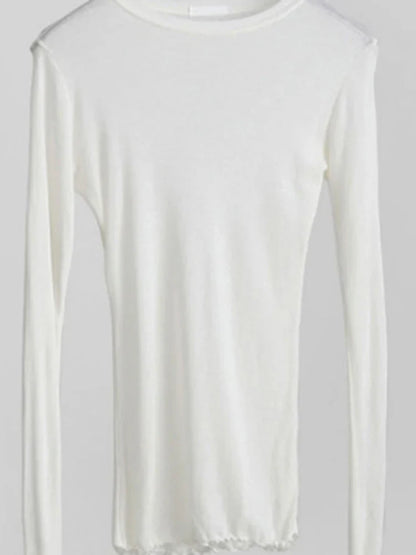 Women’s Long Sleeve Sheer Basic T-Shirt – Elastic Slim Fit Casual Thin Sexy Top Solid Color Everyday Wear