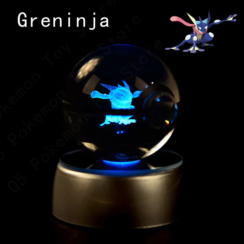 Pokemon 3D Crystal Ball Figurine — Pikachu, Gengar, Mew, Mewtwo Glass Statue with Lamp Base, Kids Birthday Gift