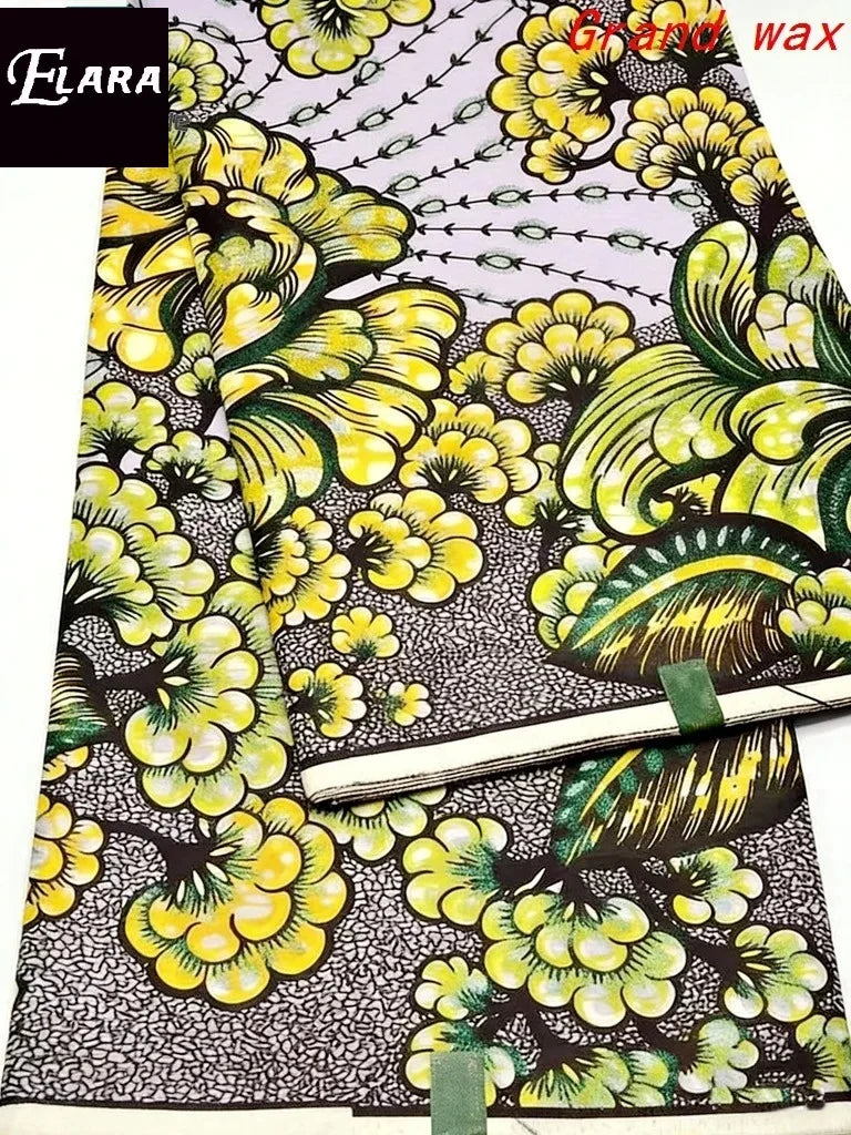 African Real Wax Print Fabric - Grand Original Ankara Blue Cotton Wax Material 6 Yards for Stylish Dresses & Uniforms