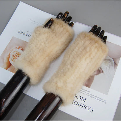 Women’s Winter Mink Fur Gloves – 100% Natural Fingerless Knitted Mittens for Warmth