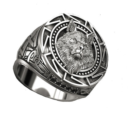 Men's Vintage Wolf Totem Ring – Nordic Viking Warrior Wolf Head, Bold Fashion Jewelry