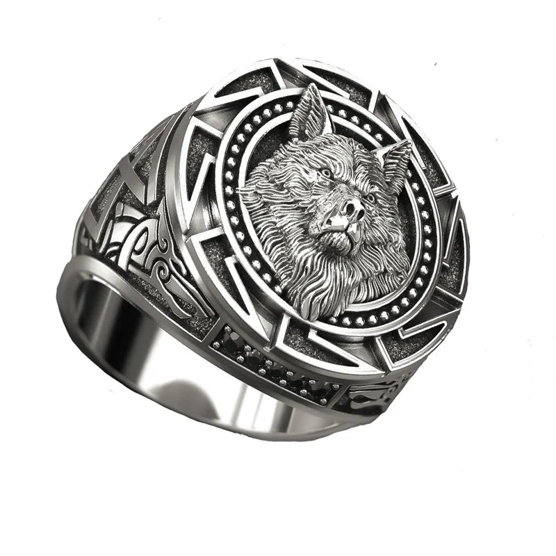 Men's Vintage Wolf Totem Ring – Nordic Viking Warrior Wolf Head, Bold Fashion Jewelry