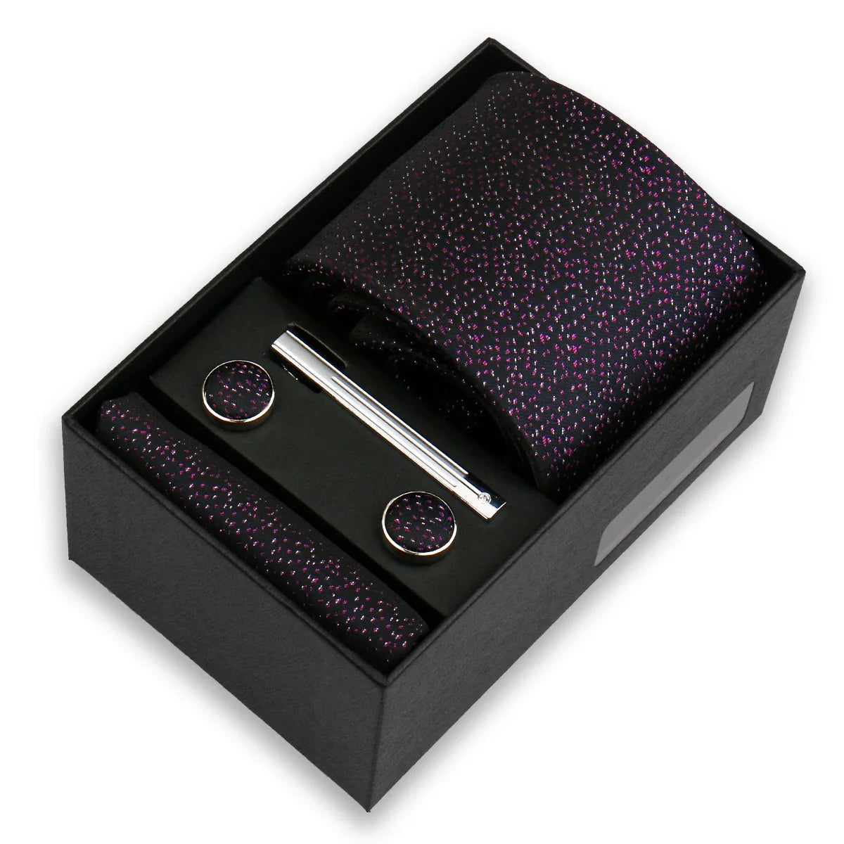Men’s Fashion Tie Set Gift Box - 8cm Necktie with Handkerchief Cufflinks & Clip for Formal Business Suit Accessories