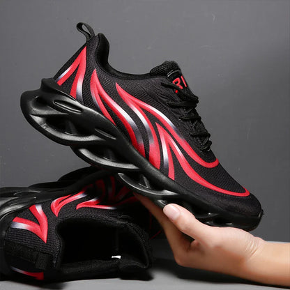 Men's Fashion Running Shoes - Flame Printed Knit Athletic Sneakers, Lightweight Blade Cushioning Jogging Trainers