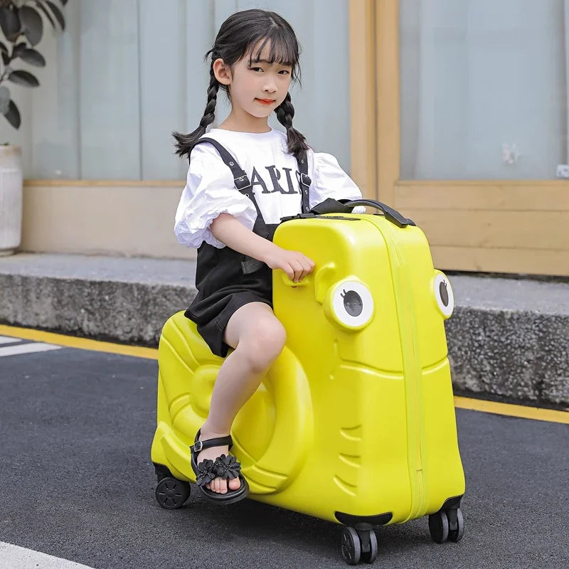 Cartoon Kids Ride-On Suitcase with Wheels – 20/24 Inch Rolling Trolley Luggage for Children, Travel Bag & Gift