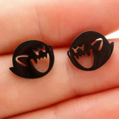 2pcs Stainless Steel Cute Cartoon Stud Earrings for Women - Silver, Black, Gold Minimalist Piercing Jewelry Gift