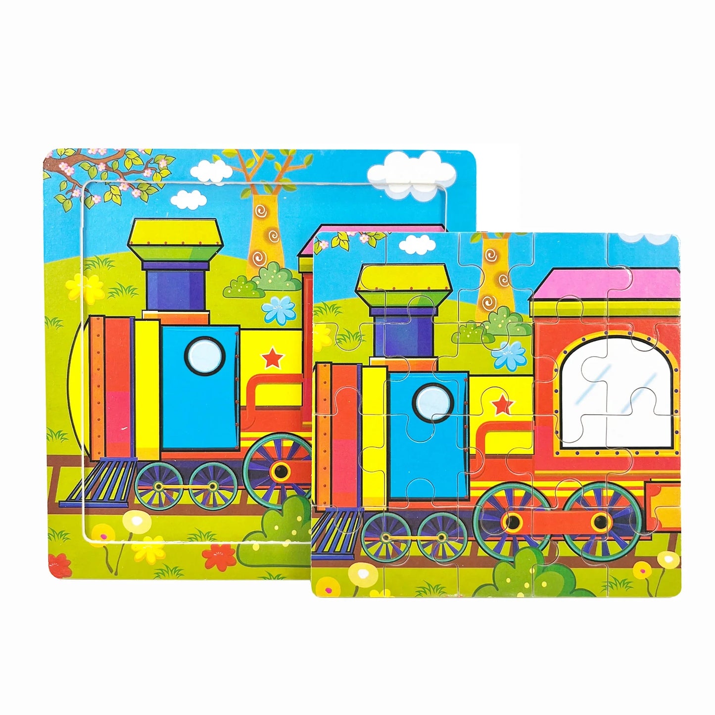 14.7cm Wooden Jigsaw Puzzle – Transportation & Marine Animal Educational Toy for Kids